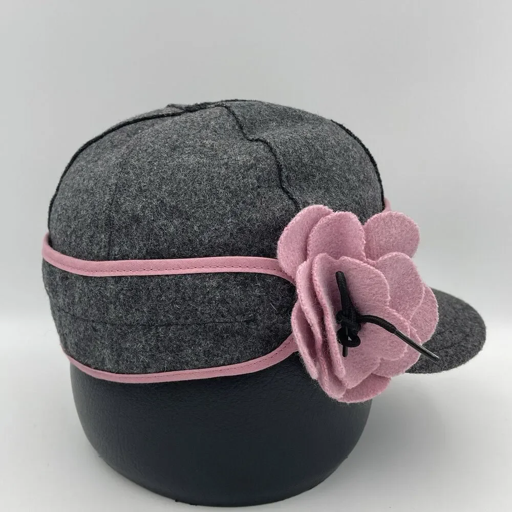Stormy Kromer Petal Pusher Winter Cap Hat Wool Gray Pink Size 7